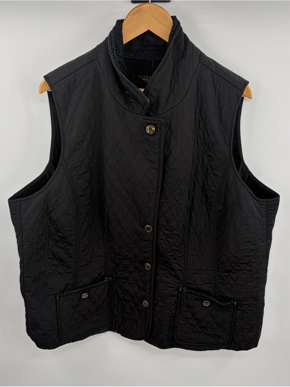 Talbots black quilted gold tone buttons barn vest women’s 2X corduroy trim